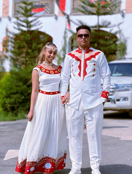 Habesha Kemis Ethiopian Traditional Couple Outfit Habesha Dress