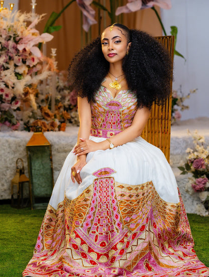 Ethiopian Traditional Wedding Dress Vibrant Embroidery Habesha Kemis Handwoven Habesha Dress 143
