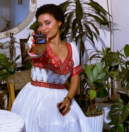 Radiant Habesha Dress Red Pattern Habesha Kemis Traditional Ethiopian Wedding Dress 225