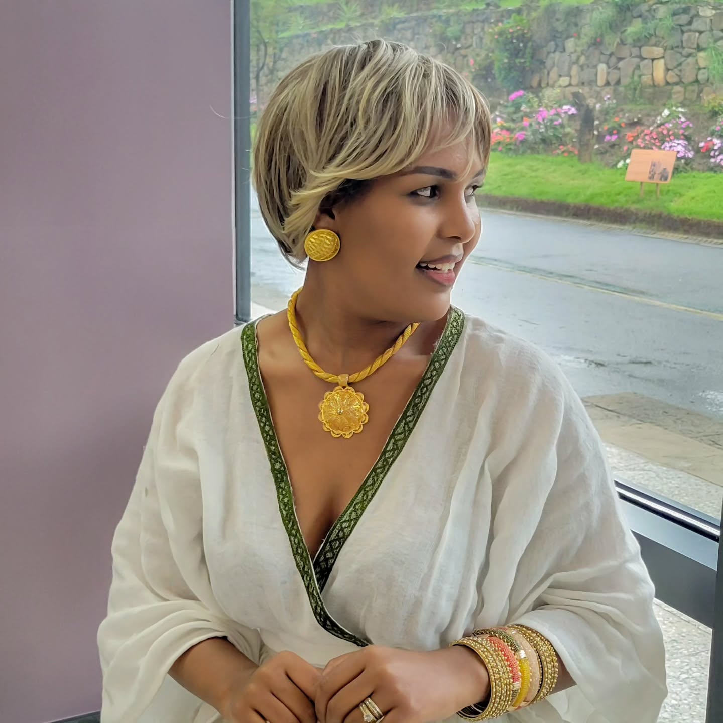 Royal Habesha Kemis White Cultural Dress with Green Tibeb Accents Festive Habesha Dress 230