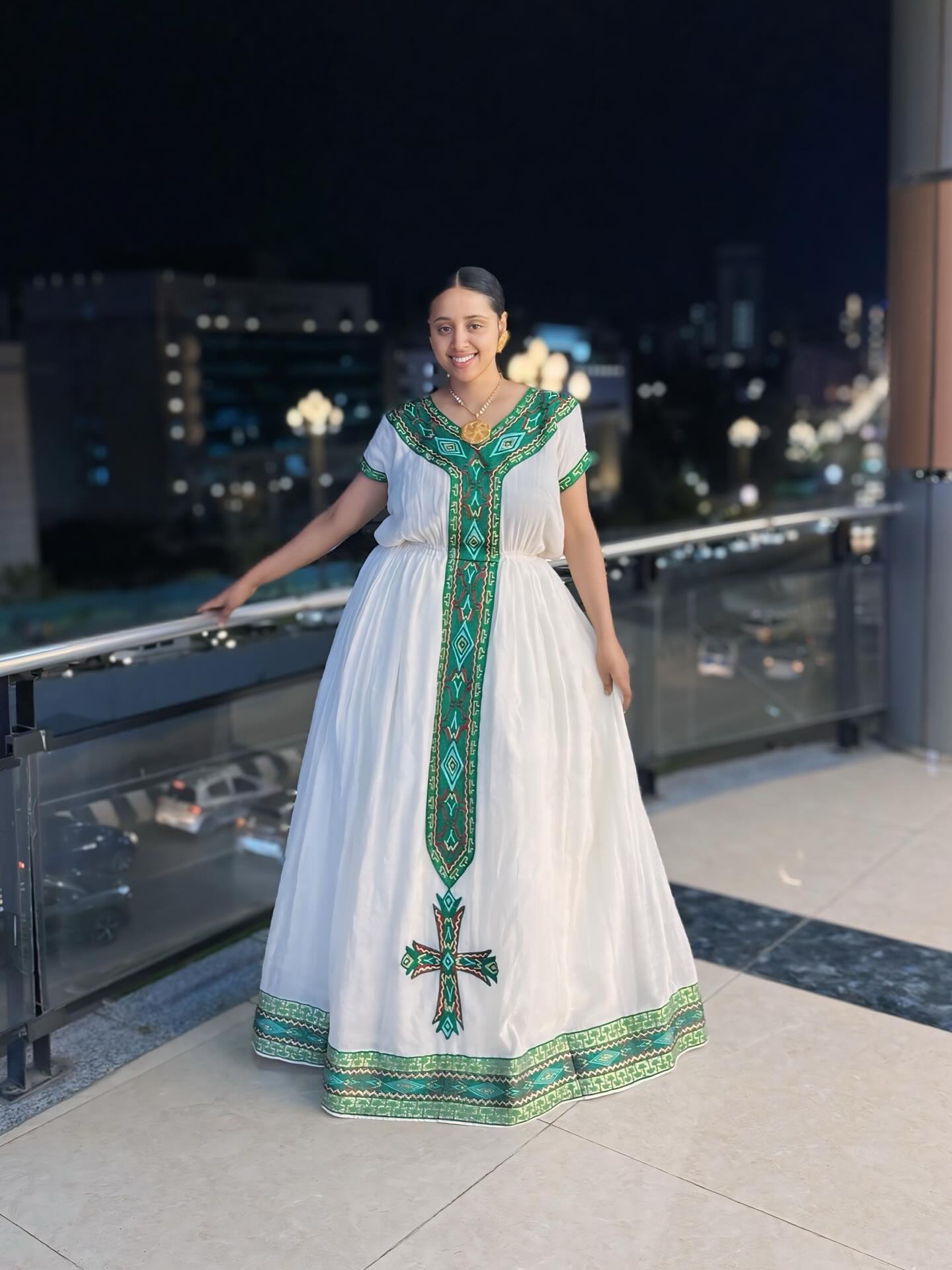 Authentic Ethiopian Dress Traditional Habesha Kemis Green Embroidery Habesha Dress 239