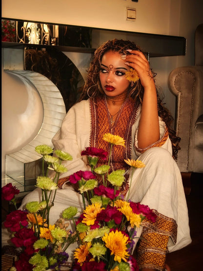 Golden Habesha Dress Traditional Ethiopian Clothing Handwoven Habesha Kemis 241