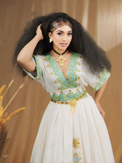 Beautiful Habesha Kemis Cultural Embroidery Habesha Dress For Wedding Traditional Ethiopian Dress 242
