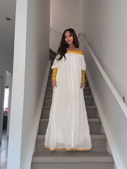 Traditional Ethiopian Dress Off-Shoulder Habesha Dress Style Simple Design Habesha Kemis 259