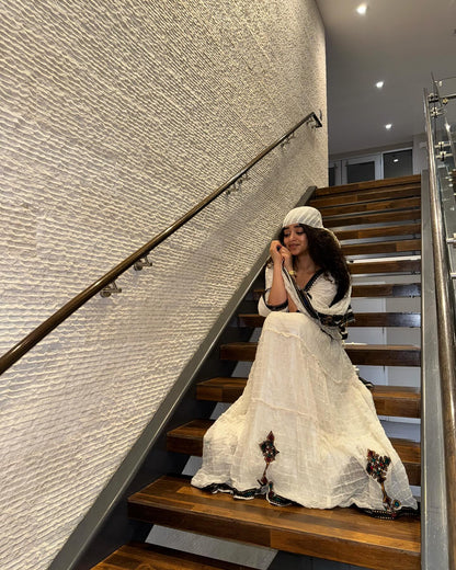 Authentic Eritrean & Ethiopian Clothing Handcrafted Habesha Dress Elegant Intricate Black Embroidery Habesha Kemis 274