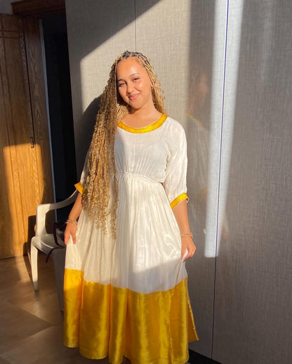 Golden Trimmed White Habesha Kemis Charming Habesha Dress Traditional Habesha Clothing 275