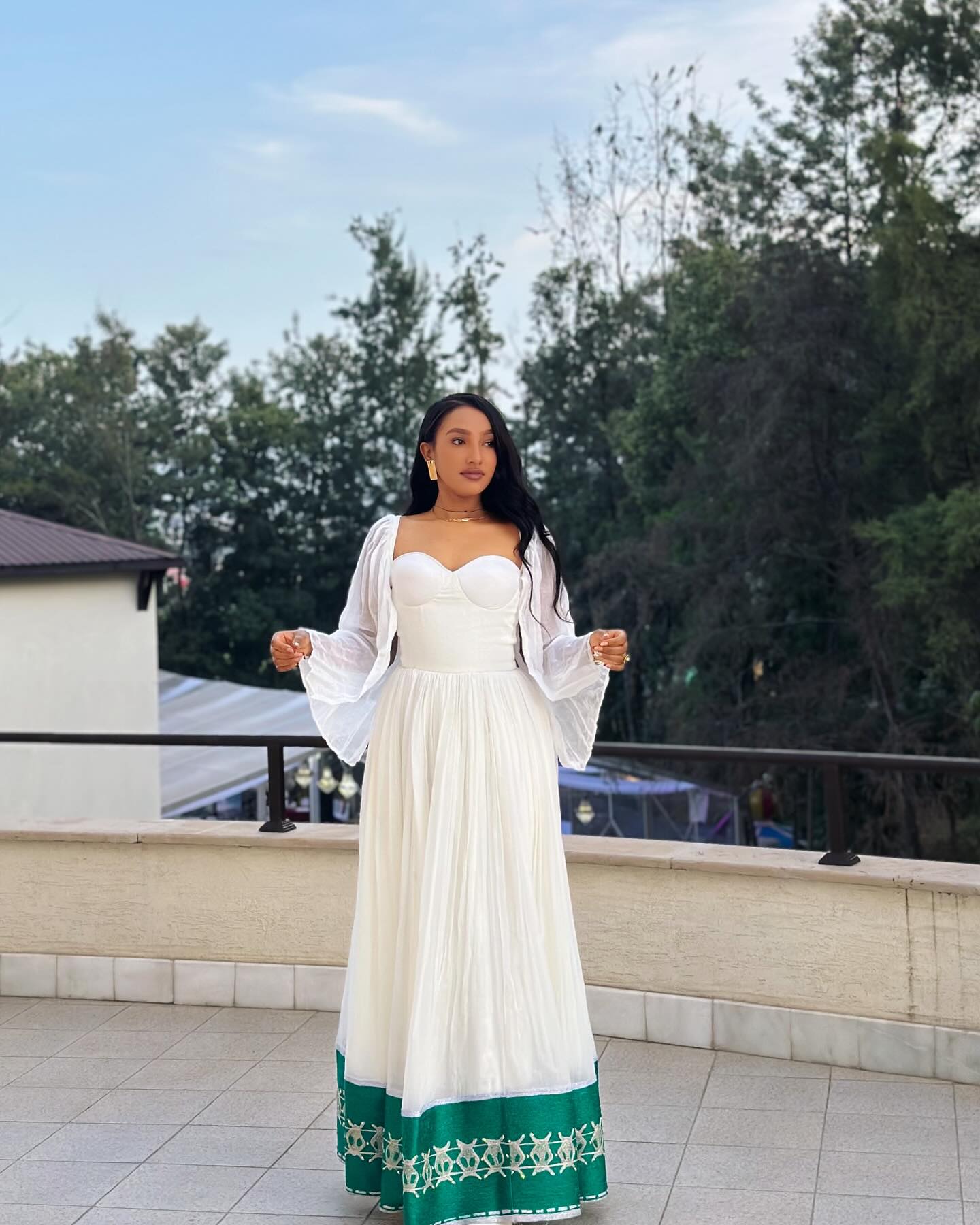 Green Hem Embroidered Habesha Dress Authentic Ethiopian & Eritrean Dress Vibrant Habesha Kemis 276