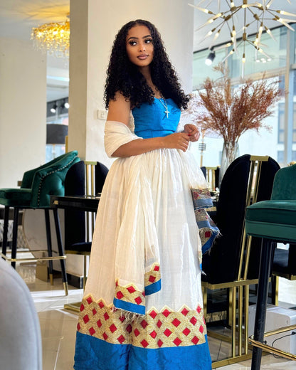 Refined Habesha Kemis Radiant Ethiopian Clothing Strapless Habesha Dress 313