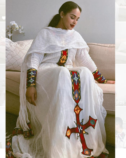 Long Sleeve Habesha Dress Ethiopian Heritage Detailing Habesha Kemis Cross Design Ethiopian Dress 316