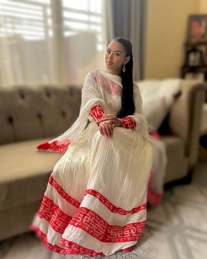 Radiant Habesha Kemis A Timeless Ethiopian Traditional Dress Red Tibeb Details Habesha Dress 333