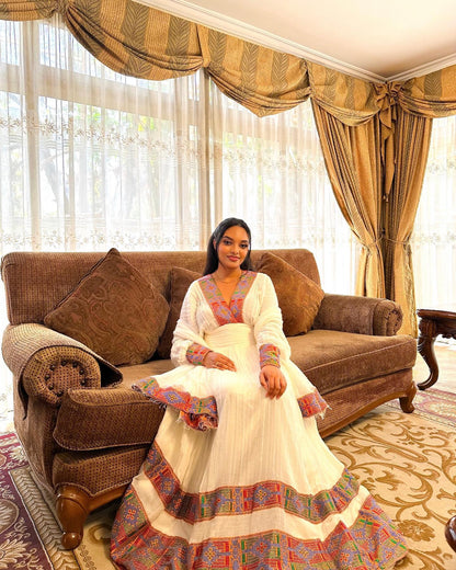 Habesha kemis timeless touch Ethiopian Dress V-Neckline Habesha Dress For Special Event 338