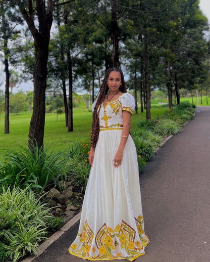 Handwoven Habesha Dress Short Sleeve Habesha Kemis Cultural Ethiopian Dress For Festive 340