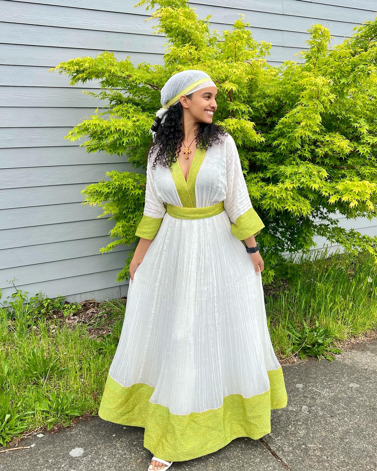 V-Neckline Habesha Dress Ethiopian Traditional Dress Graceful Habesha Kemis 372