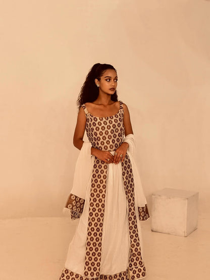 Brown Pattern Ethiopian Dress Sleeveless Habesha Dress Graceful Habesha Kemis 376