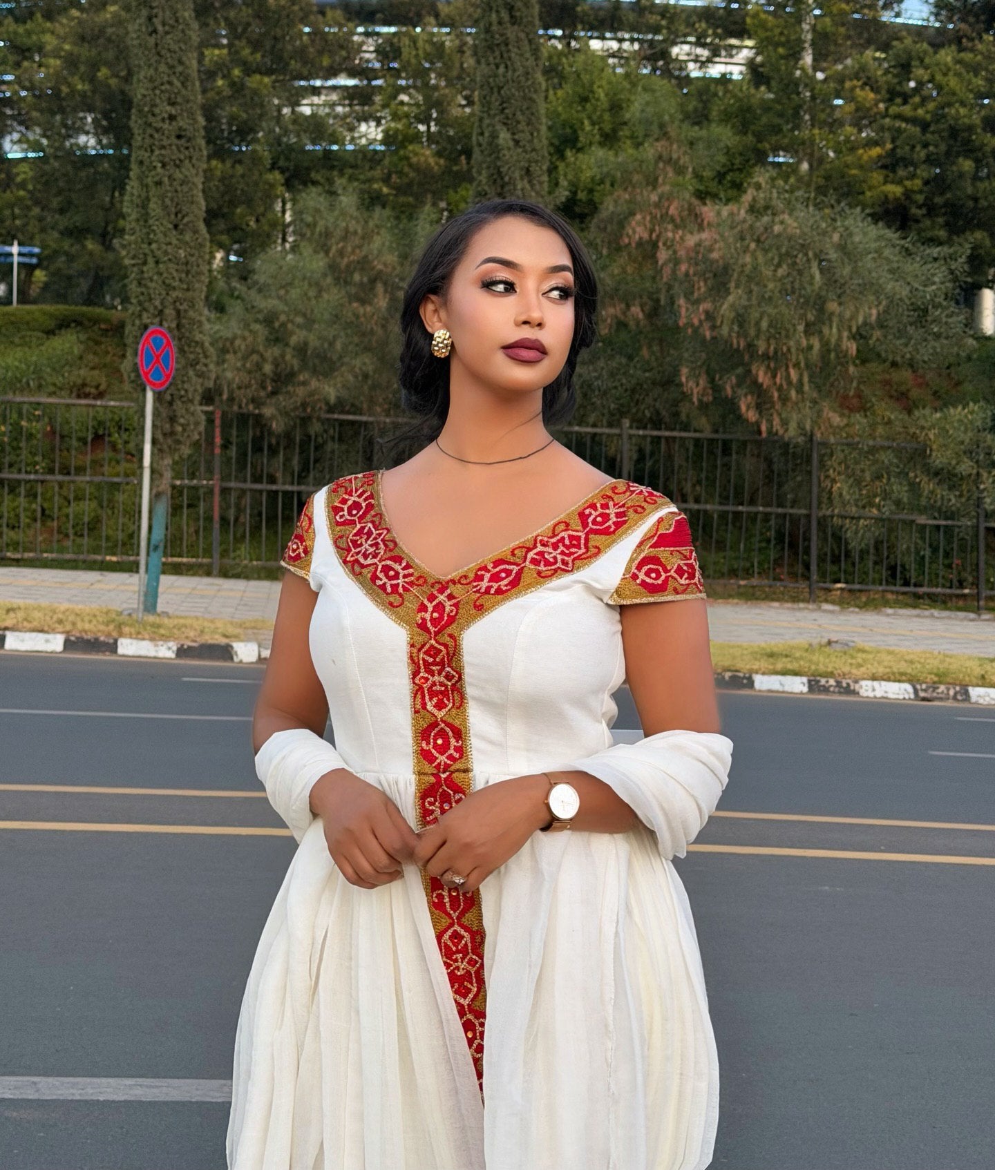 Habesha Kemis With Red Embroidery Short Sleeve Habesha Dress Ethiopian Dress For Festive 390