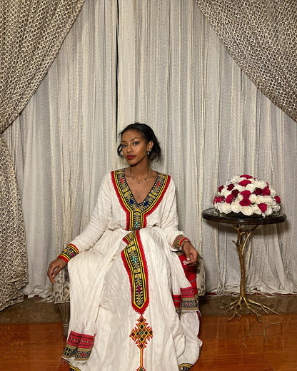 Handwoven Ethiopian Clothing Graceful Habesha Dress Multicolor Habesha Kemis 393