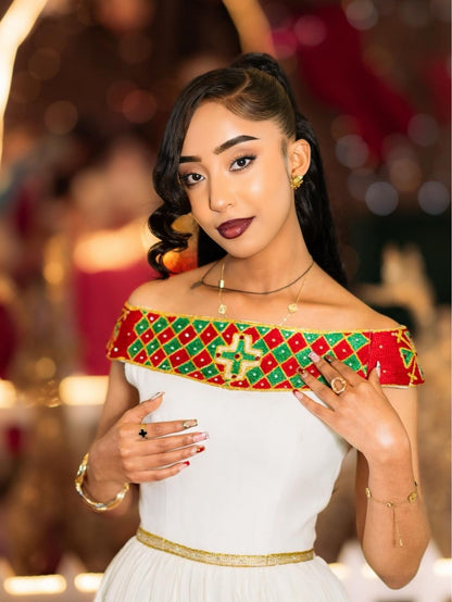 Habesha Dress For Festive Off-Shoulder Habesha Kemis Timeless Ethiopian Clothing 399