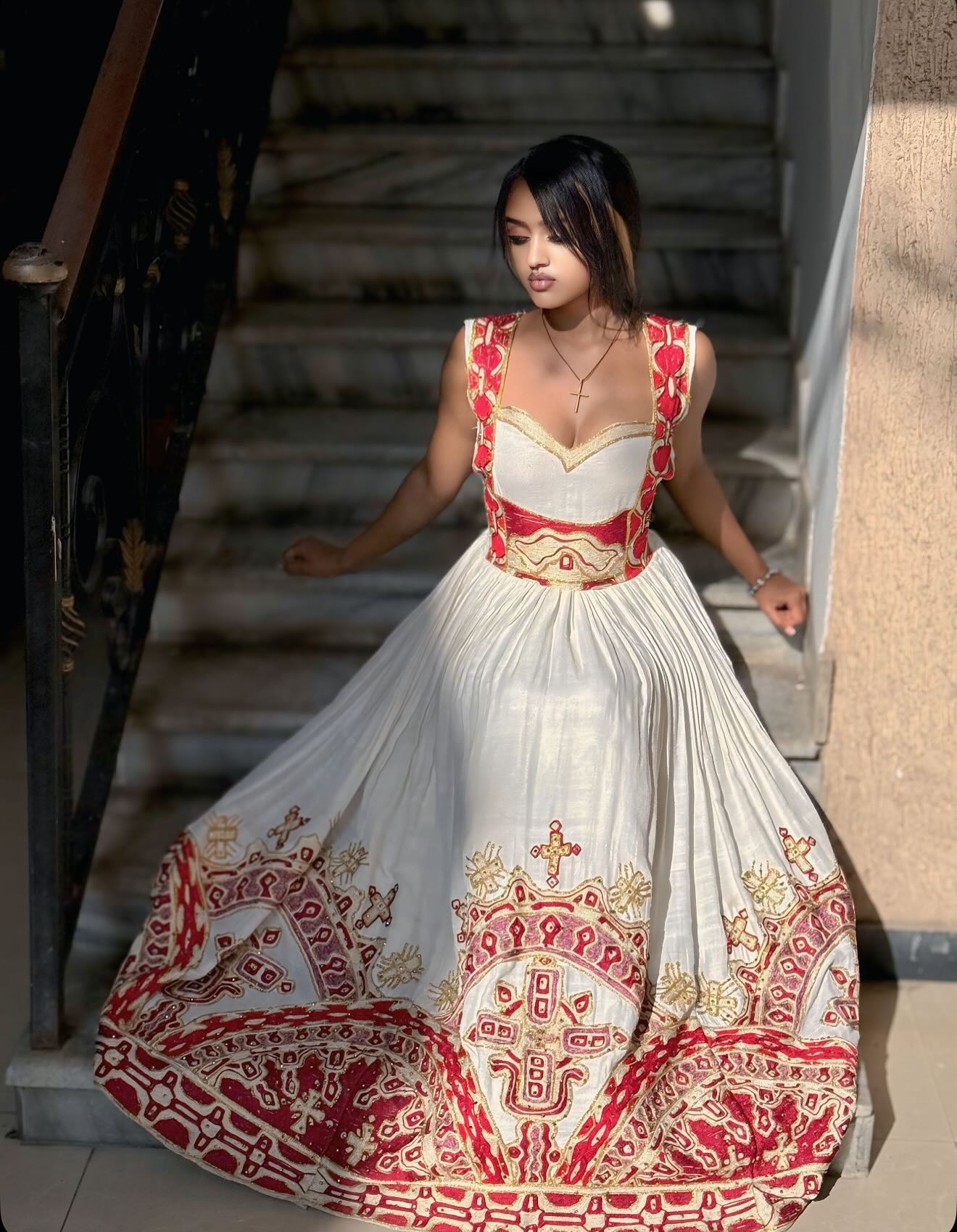 Sleeveless Habesha Dress Red & Gold Embroidery Habesha Kemis Ethiopian Clothing Style 408