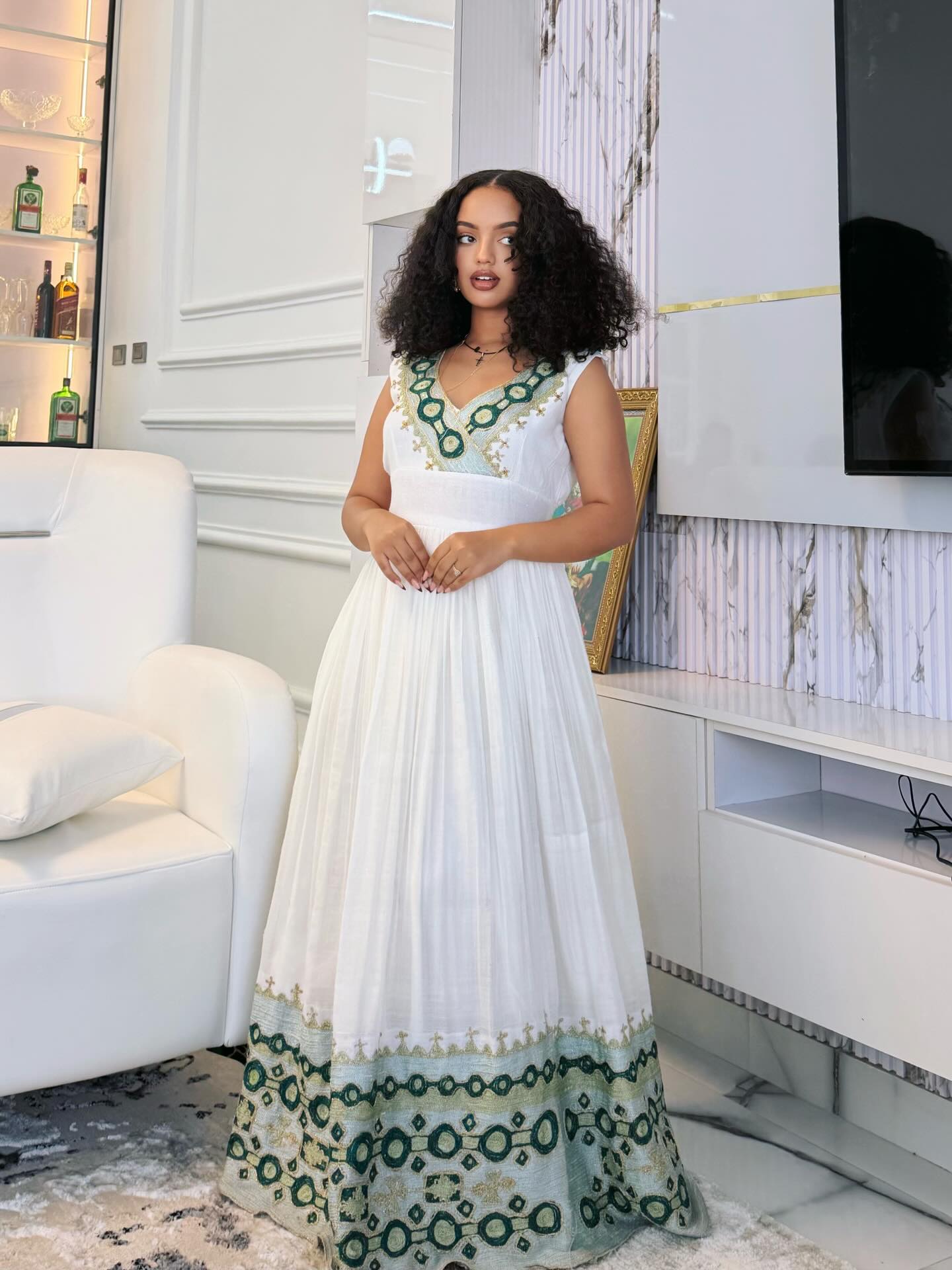 Elegant Sleeveless Habesha Dress Ethiopian Clothing Inspired Traditional Wear