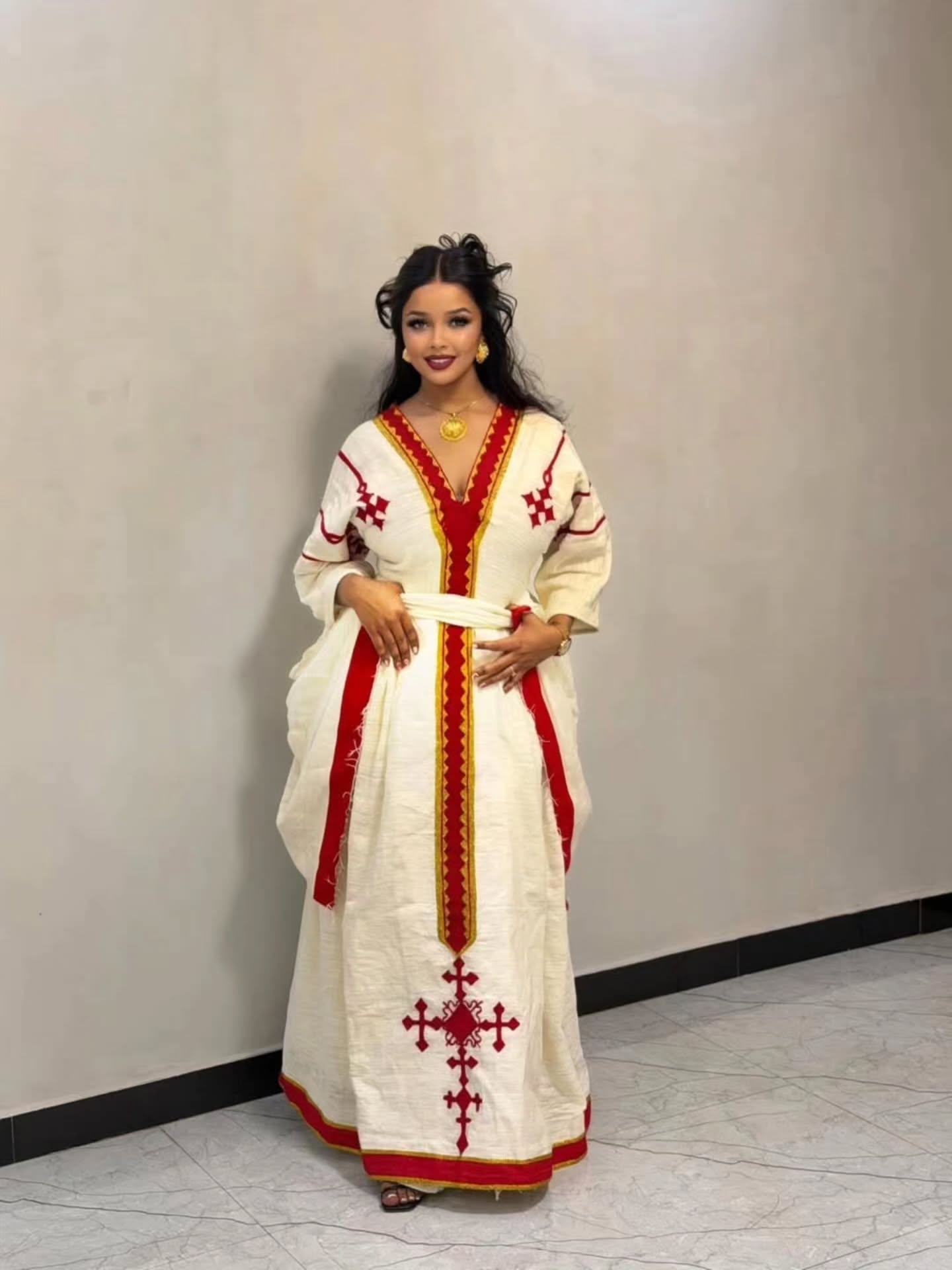 Traditional Ethiopian Clothing Red Woven Habesha Kemis Design Festive Habesha Dress 411