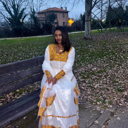 Handcrafted Habesha Kemis Golden Weaving Habesha Dress Rooted in Traditional Ethiopian Dress Style 415
