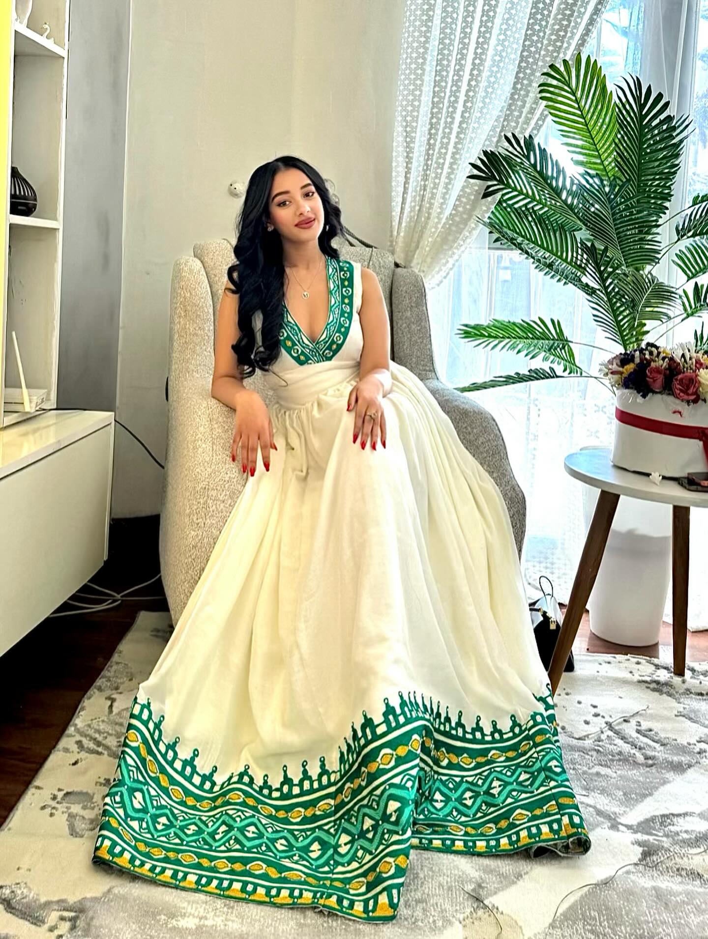 Green Embroidery Habesha Dress Traditional Ethiopian Clothing style Festive Habesha Kemis 441