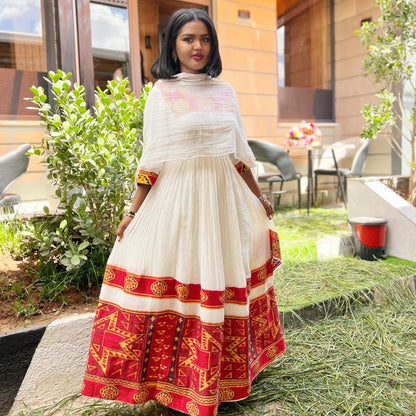 Authentic Ethiopian Clothing Collection Classic Habesha Dress Red Woven Habesha Kemis 444