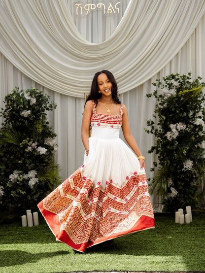 Traditional Ethiopian Wedding Attire Classic Habesha Kemis Collection Habesha Dress With Red Embroidery 451