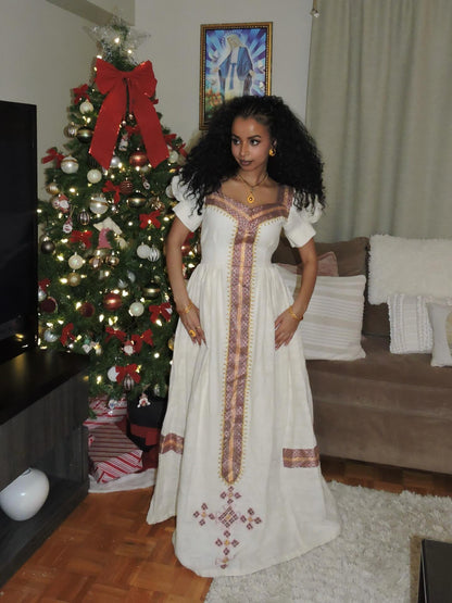Puff Sleeve Habesha Kemis Timeless Habesha Dress Traditional Ethiopian Dress For Festive 452
