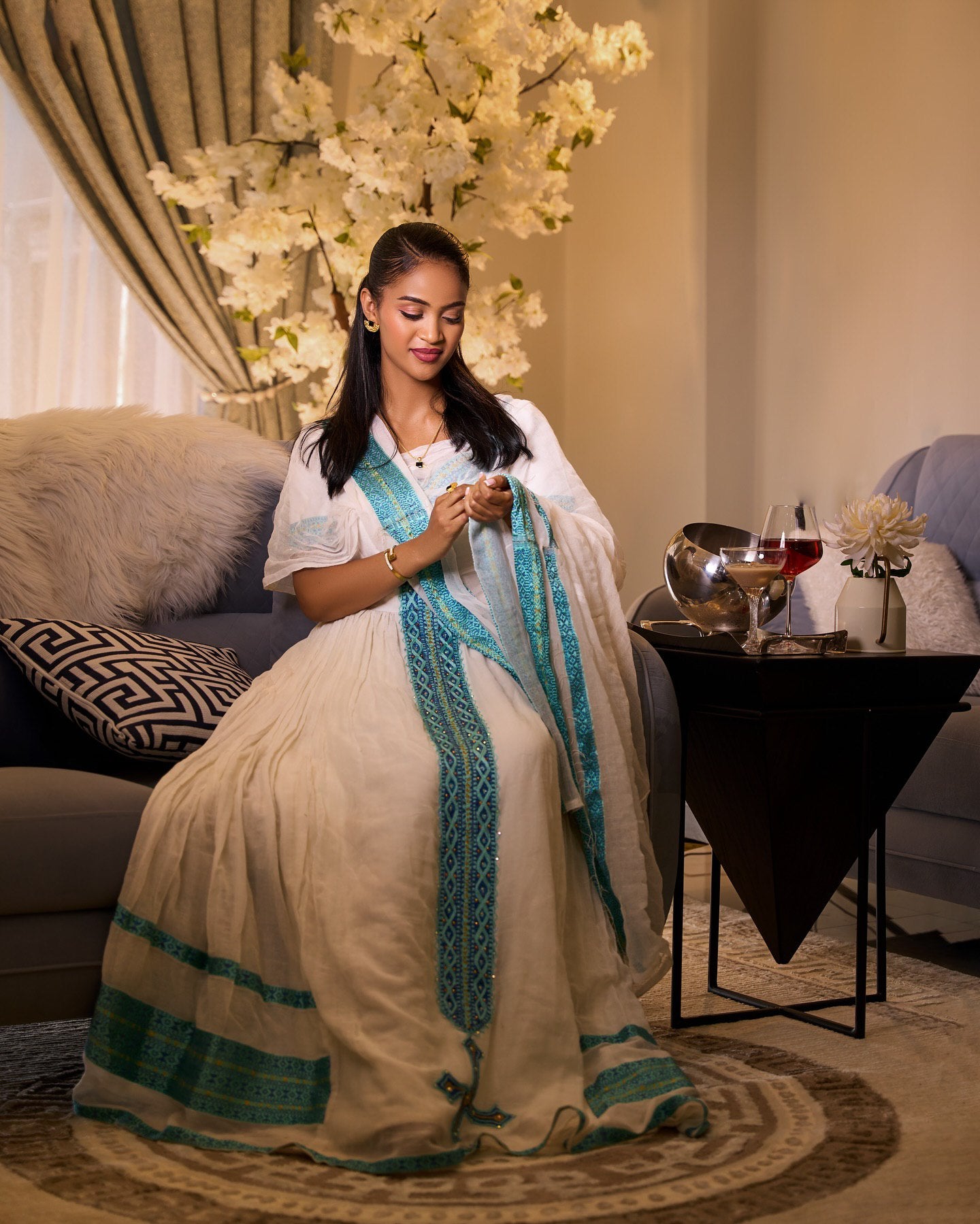 Beautiful Pattern Habesha Kemis Short Sleeve Habesha Dress Graceful Ethiopian Dress 459