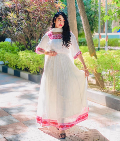 Pink Embroidery Ethiopian Dress Simple Design Habesha Kemis Stylish Habesha Dress 461