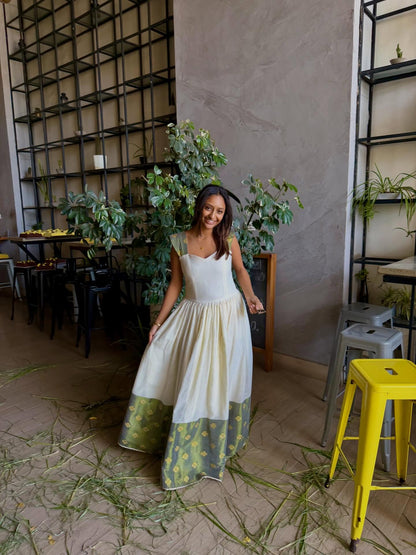 Green Woven Habesha Kemis Sleeveless Habesha Dress Beautiful Traditional Ethiopian Dress 464