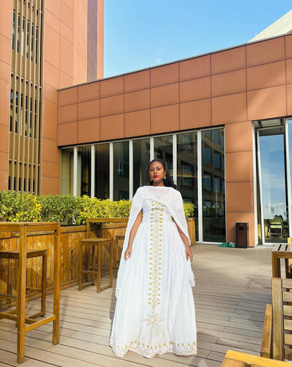 Traditional Ethiopian Dress For Event Short Sleeve Habesha Kemis Golden Embroidery Habesha Dress 468