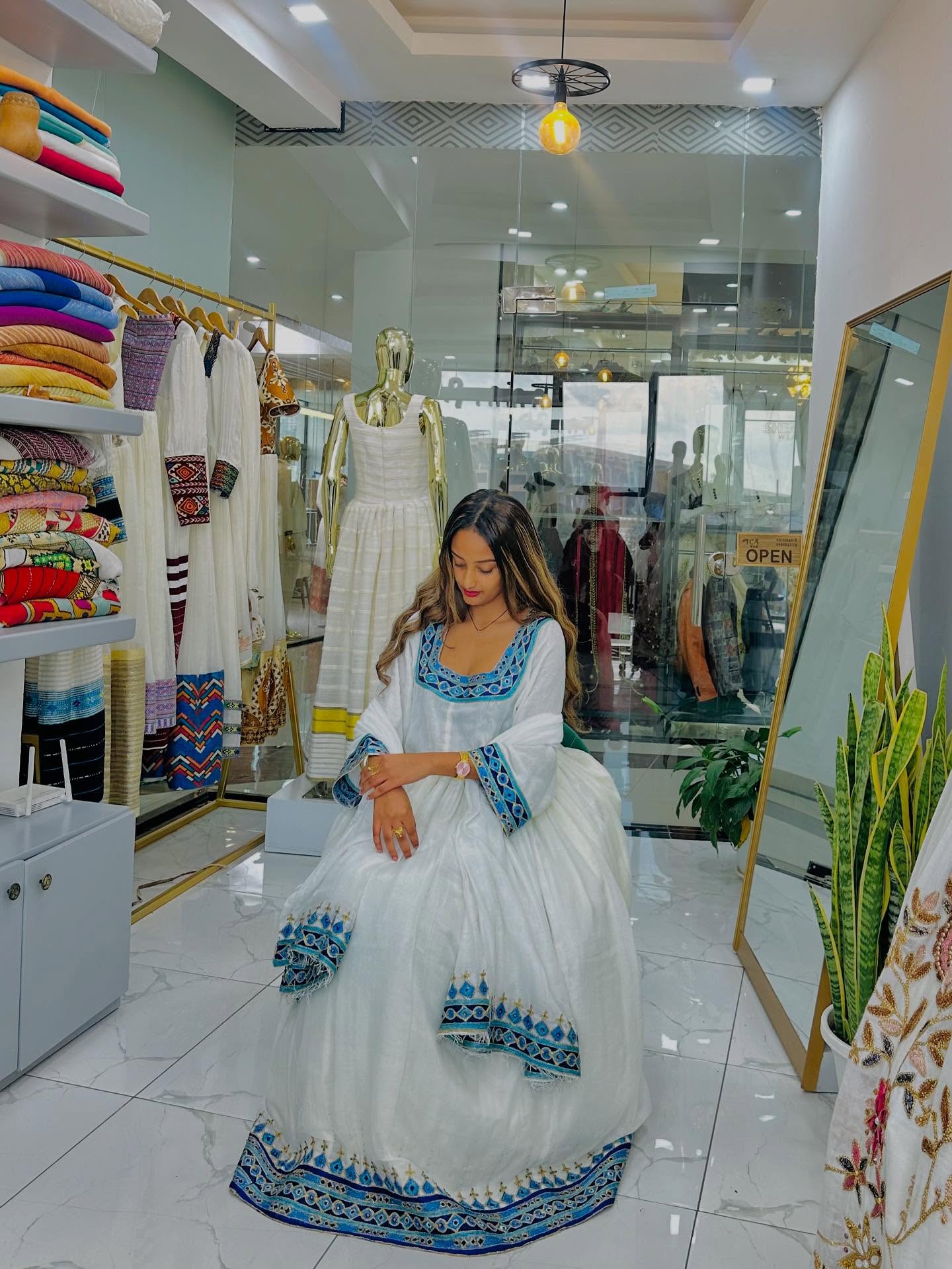 Blue Embroidery Habesha Dress Classic Ethiopian Dress Style Vibrant Habesha Kemis 473