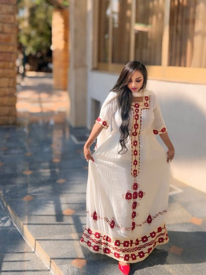 Short Sleeve Ethiopian Dress Red Woven Habesha Kemis Traditional Ethiopian Dress 480