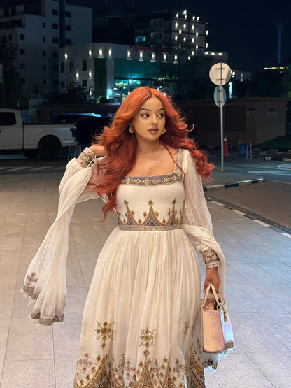 Luxurious Habesha Kemis Long Sleeve Habesha Dress For Wedding Graceful Ethiopian Wedding Dress 483