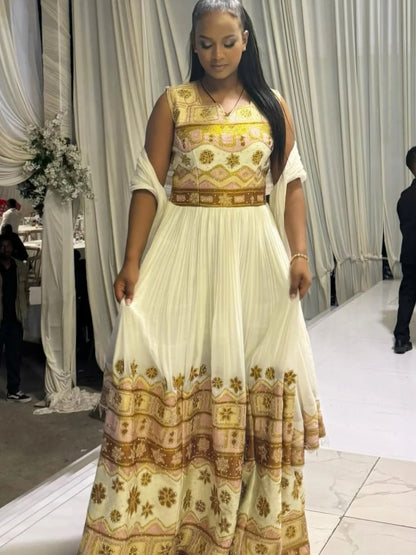 Sleeveless Habesha Dress Ethiopian Wedding Dress Multicolor Embroidery Habesha Kemis 486