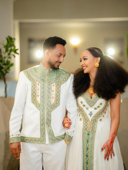 Ethiopian Couple Outfit Matching Habesha Traditional Style Cultural Ethiopian Clothing Set 493
