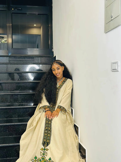 Long Sleeve Habesha Dress Multicolor Embroidery Habesha Kemis Timeless Ethiopian Clothing 494