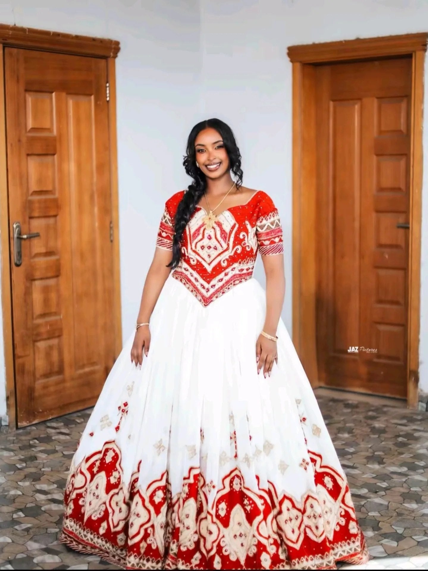 Red Embroidery Habesha Kemis Ethiopian Wedding Dress Graceful Habesha Dress 502
