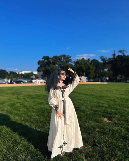 Handmade Habesha Kemis Multicolor Embroidery Habesha Dress Traditional Ethiopian Clothing 507