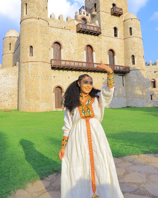 Long Sleeve Multicolor Habesha Dress in Traditional Style
