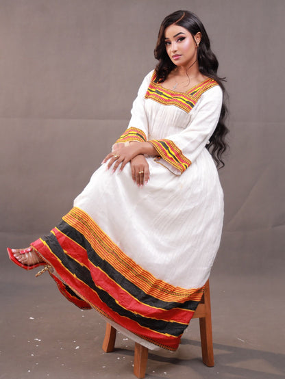 Red And Black Woven Habesha Kemis Traditional Ethiopian Dress Outfit White Accent Habesha Dress 511