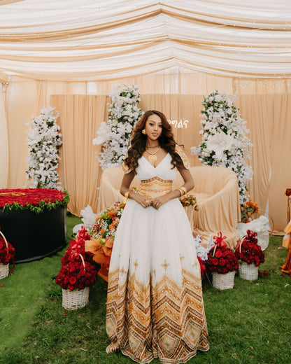 Traditional Ethiopian Wedding Dress Habesha Kemis for Timeless Bridal Celebrations Golden Embroidered Habesha Dress 549