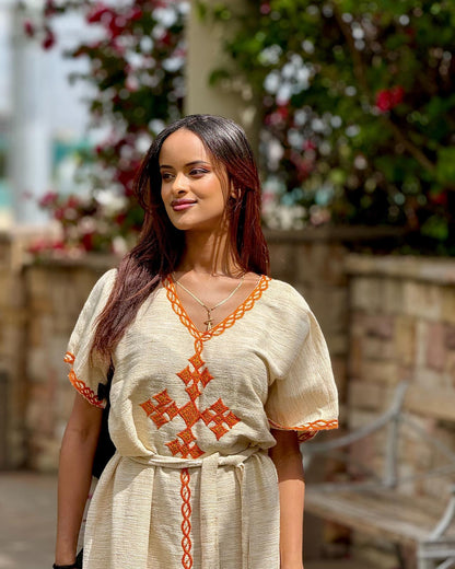 Simple Habesha Kemis For Event Golden Embroidery Habesha Dress Traditional Ethiopian And Eritrean Clothing 553
