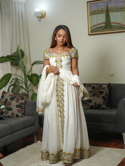 Short Sleeve Ethiopian Dress Backless Habesha Kemis Habesha Dress Style 565