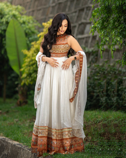 Sleeveless Ethiopian Wedding Dress Cultural  Habesha Dress Graceful Habesha Kemis For Wedding 605