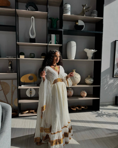 V-Neckline Habesha Kemis Beautiful Habesha Dress Timeless Ethiopian Traditional Dress 608