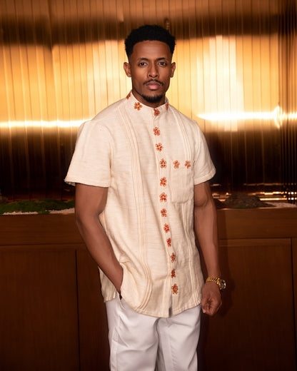 Habesha Men's Shirt Ethiopian Traditional Clothing for Men Short Sleeve Habesha Clothing 609
