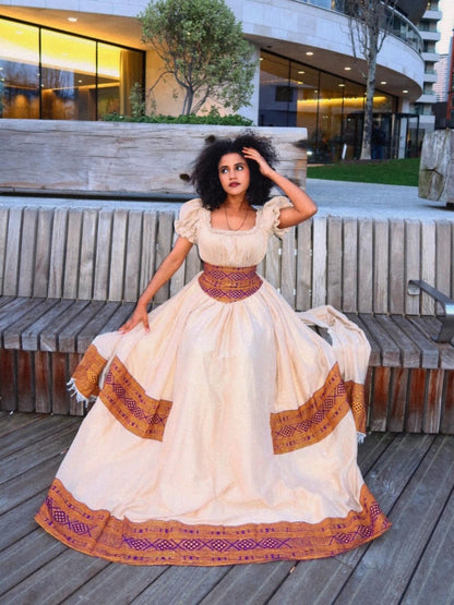 Traditional Ethiopian Dress Puff Sleeve Habesha Kemis Classic Habesha Dress For Event 610